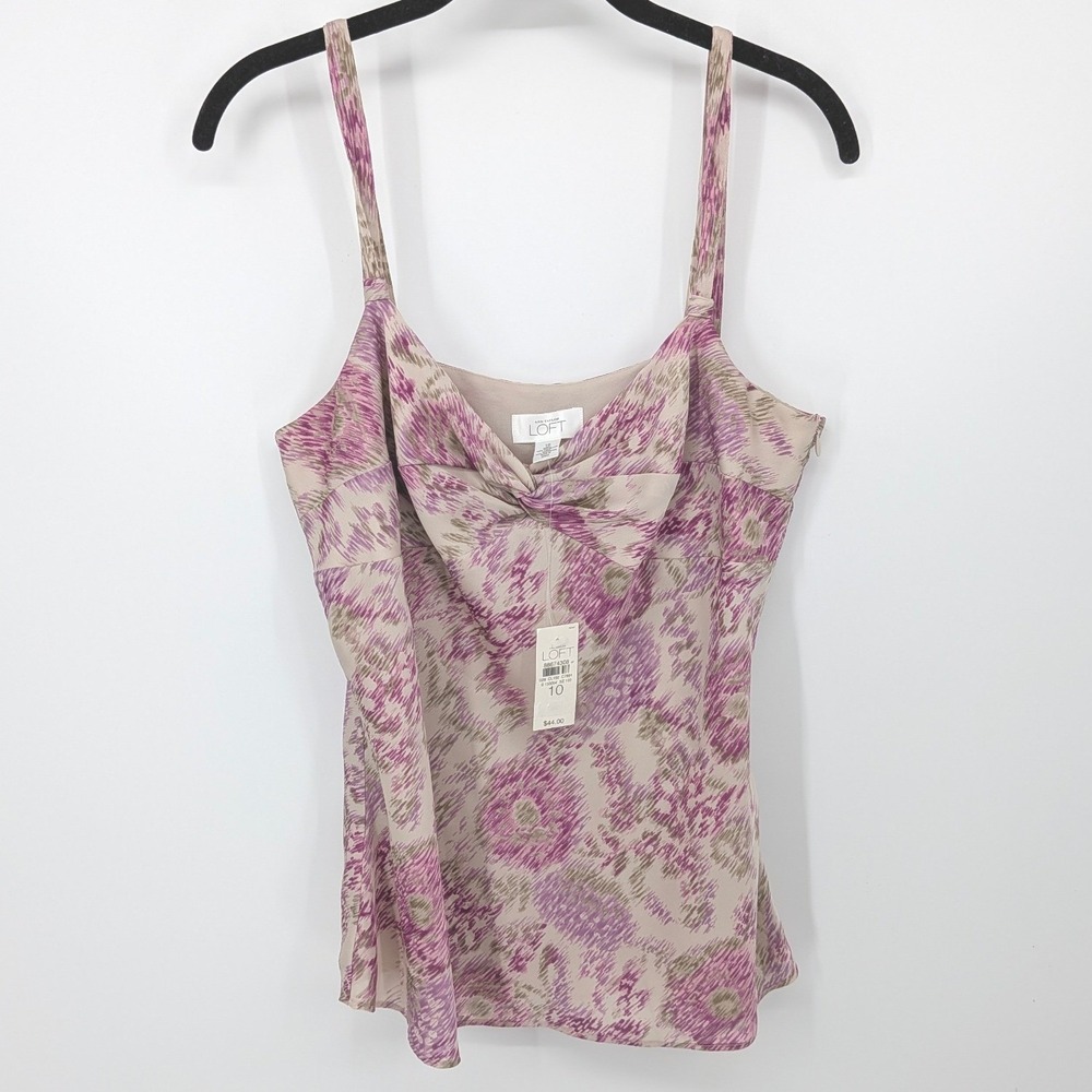 Y2K Coquette Camisole Tank Top Women 10‎ Pink Abstract Ikat Ann Taylor Loft NWT